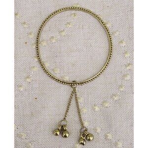 Gold-Tone Beaded Bangle Bracelet W/ Dangling Bell Charms Dainy Chain